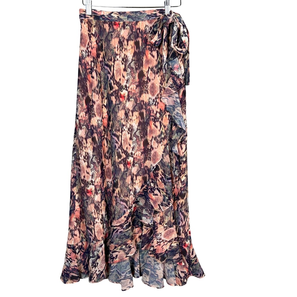 AllSaints wrap maxi skirt size 4 snake Edgy Feminine Cosmo Masala Pink Ruffle